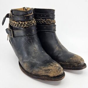 Idyllwind by‎ Miranda Lambert Black Braided Leather Ankle Boot Buckle Fringe